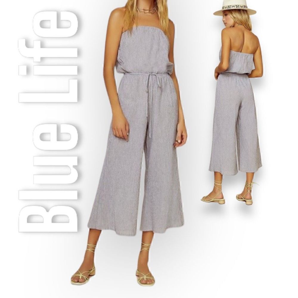 Blue Life Bella Jumper Gauze Blue Strapless Cropped Wide Leg Pant, Women’s Small